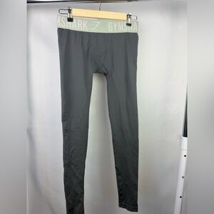 Gymshark High-Waisted Leggings Gray Green Logo Waistband Size S